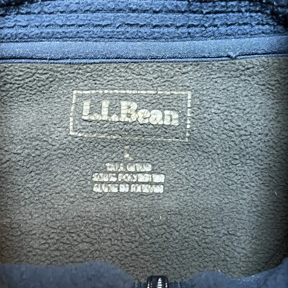 LL Bean Pullover Mens Large Blue Waffle Knit Grid Thermal 1/4 Zip Fleece Sweater
